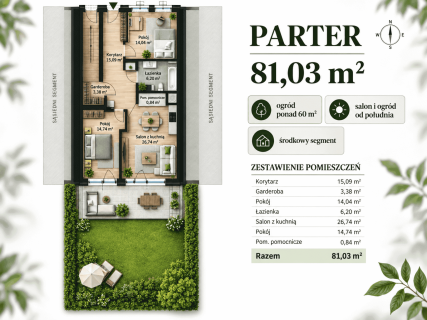 81 m na jednym poziomie własny ogród ponad 60 m