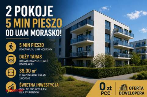 2 pokoje z dużym tarasem