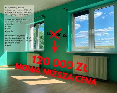Mieszkanie na sprzedaż - 2 pokoje, ogródek, piwnica - Płotno