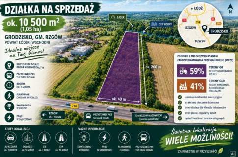 Działka przy trasie 714 Grodzsko Rzgów pow. łódzki wschodni