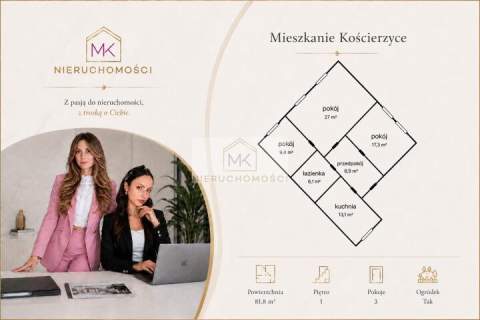 Mieszkanie 80,2 m2 3 pokoje 1 piętro Bezczynszowe Ogródek K