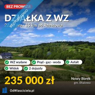 Bez prowizji działka 2285 m z WZ, prąd, gaz, woda, asfalt
