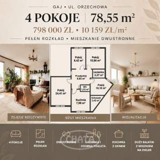 Nowa cena/4 pokoje/rozkład/winda/Orzechowa/Gaj