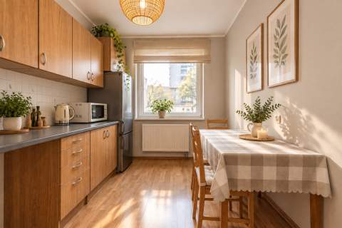 duża kawalerka rozkład balkon opcja 2 pokoi