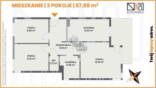3-pokojowe mieszkanie 67,88 m z osobną kuchnią