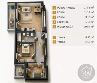 Apartament Stare Podgórze 3 pokoje 2 balkony