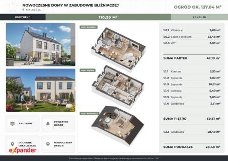 Dom bliźniak 110 m2 I Poddasze użytkowe I Ogród