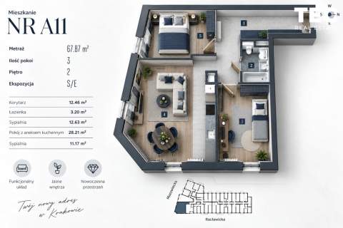 Apartament w sercu Krakowa 3 pokoje Bez PCC