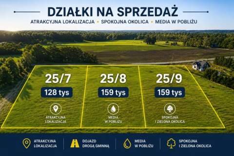Działki budowlane Młynowo k. Mrągowa - media, asfalt