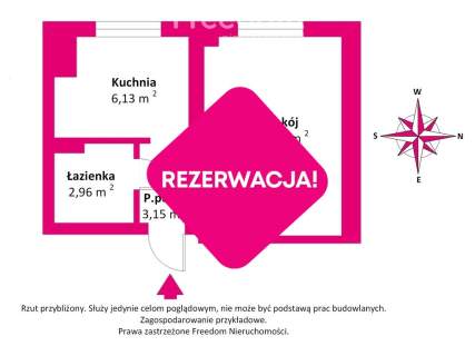 Kawalerka 23,33 m2 z oddzielną kuchnią.