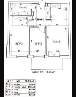 3 pokoje 58,29m 1 piętro, garaż komórka balkon