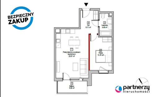 2 pokoje z balkonem, 50 m2, Letnica