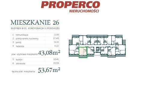 Apartament 2 pok, 43,08 m2, Mrągowo