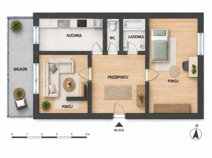 2-pokojowe mieszkanie, duży balkon Łódź Widzew