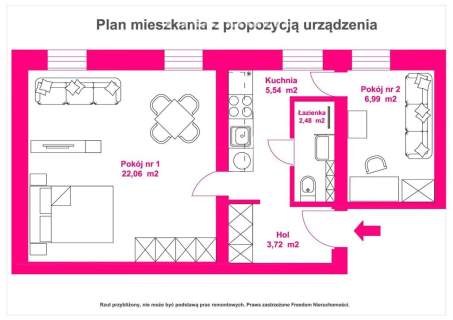 Dwa pokoje po remoncie obok Punktu 44