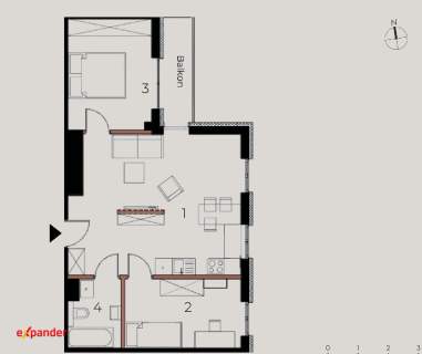 Nowe gotowe 3-pokojowe Mieszkanie 54,39 m2 z balkonem