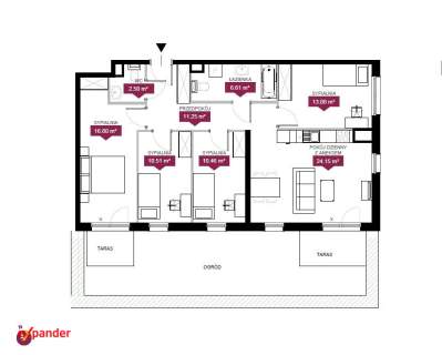 5 pokoi Ogród Narożne Południowy-wschód
