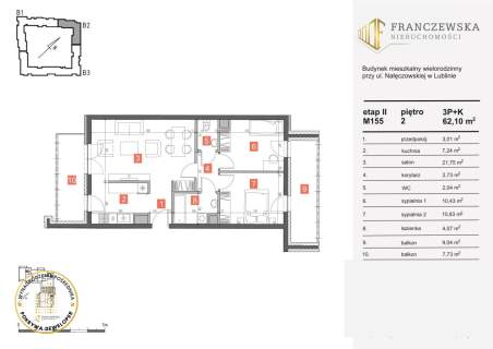 3 pokoje 62,10 m2 oddanie 2025