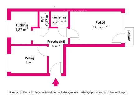 2 pokoje z balkonem w centrum Koła