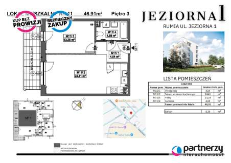 Mieszkanie w Rumi, 2 pokojowe na 3 piętrze, 46m2