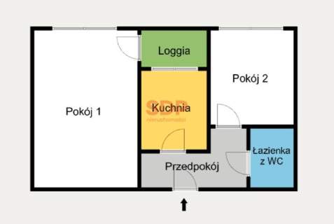 Psie Pole, os. Rycerskie, 2 pokoje, rozkład, 43 m2, loggia, komórka