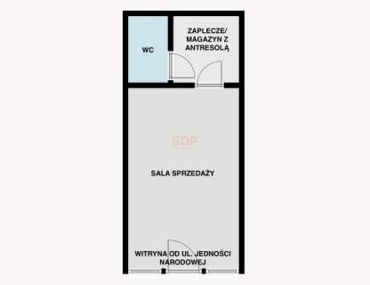 Lokal z witrynami przy ruchliwej ulicy.