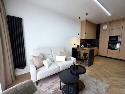 Apartament z balkonem z widokiem na rzekę.