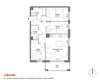 Przestronne 4 pokoje 74,01 m Oddane do użytku Balkon 7,36 m 