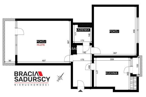 Przestronne 2 pokoje na 1. piętrze Krowodrza