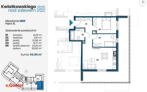 3 Pokoje 54,5 m2 i balkon 30m2