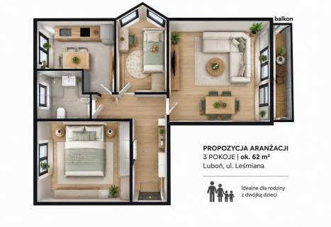 3 pokoje z balkonem Luboń, ul. Leśmiana