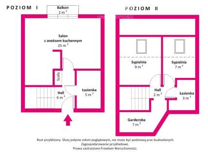 Mieszkanie dwupoziomowe, 66 m2, 3 pokoje, Białołęka
