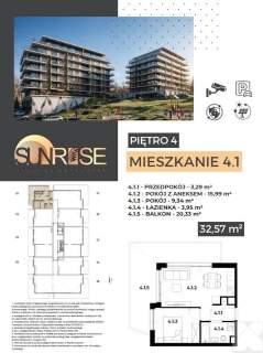 Sunrise Park Mieszkanie nr 4.1 2 pokoje 32,56 m2 balkon 