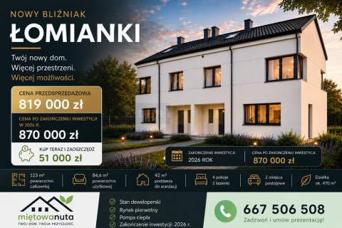 NOWY BLIŹNIAK W ŁOMIANKACH 123 m PODDASZE 42m