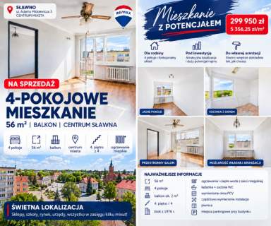 Słoneczne Mieszkanie 56 m Widok na miasto Centrum Sławna