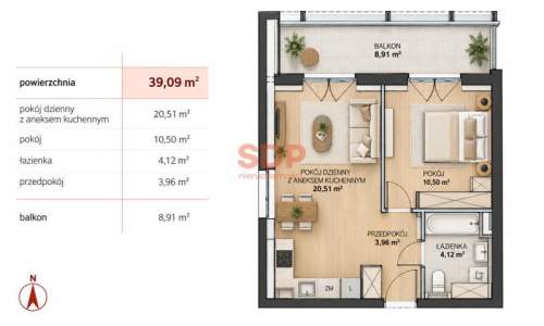Eleganckie 2 pokoje z balkonem 8,91 m2 Stare Miasto