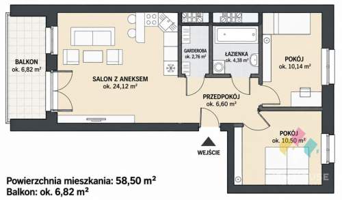 Bilitewskiego- 58 m2, miejsce parkingowe, 3 pok, balkon