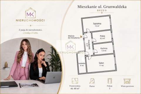 Mieszkanie 3 pokoje 60m2 Park Wolności parter wiata garażowa...