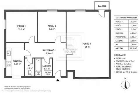 3 POKOJE 67,5 m2 PEŁEN ROZKŁAD BALKON WROCŁAW- KRZYKI - HU