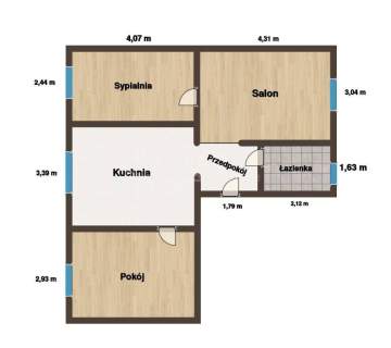 3-pokojowe mieszkanie na parterze/55,4m2/2 piwnice