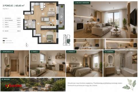 3 pokoje Balkon 8,8 m Bez PCC Rynek pierwotny
