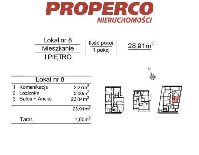 Mieszkanie 1pok., 28,91m2, 1p., ul. Klonowa
