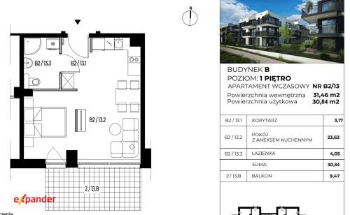 2 pokoje z widokiem na zieleń, południe, balkon 9m2, 900m od...