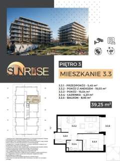 Sunrise Park Mieszkanie nr 3.3 2 pokoje 39,25 m2 balkon