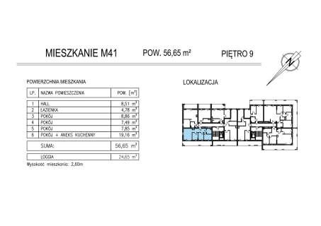 Mieszkanie 4 pok., 56,65m2, KSM, Al. Solidarności