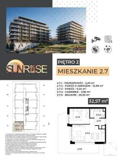 Sunrise Park Mieszkanie nr 2.7 2 pokoje 32,56 m2 balkon