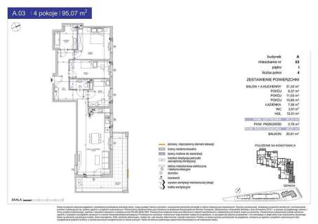 Apartament 92, 46 m , 4 pokoje, balkon, Ursynów, 2x
