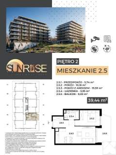 Sunrise Park Mieszkanie nr 2.5 2 pokoje 39,43 m2 balkon