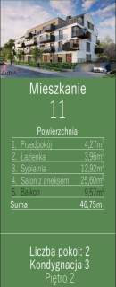 Nowe mieszkanie 46,75m2 1 balkon 9,60m2