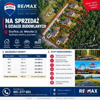 Działka Gryfice las Hossoland 800-1200m 